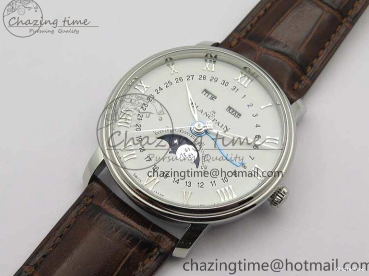 0519 FreshLook Villeret 6654 SS Complicated Function OMF 1:1 Best Edition White Dial On Brown Leather Strap A 8119
